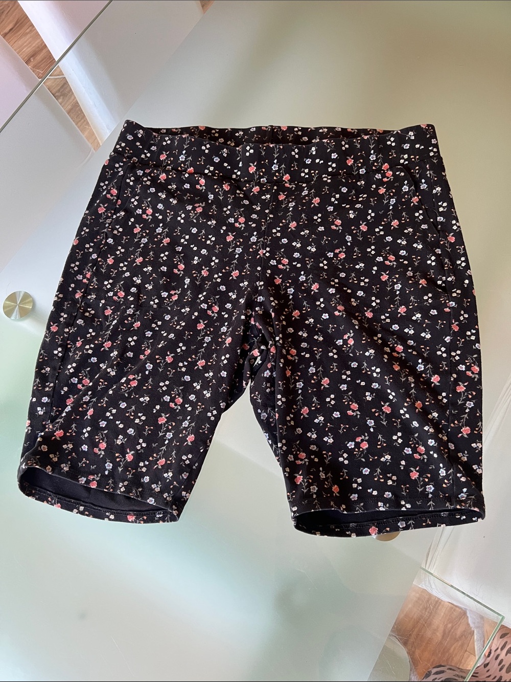 torrid Black Floral Bike Shorts with Pink & White Blossoms